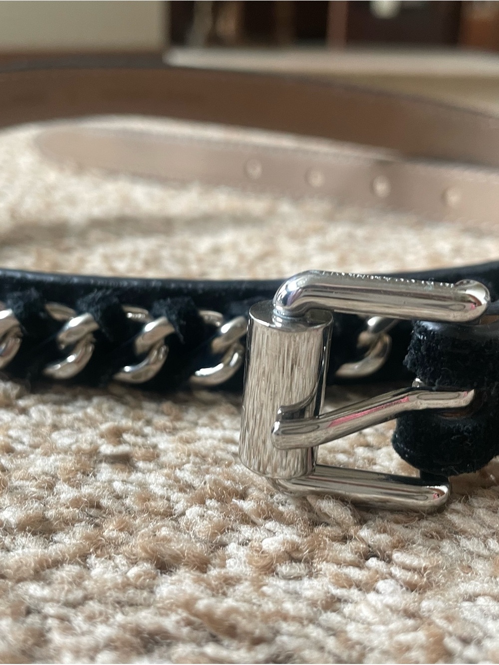 Rebecca Minkoff Black Suede Belt with Silver Chain Trim